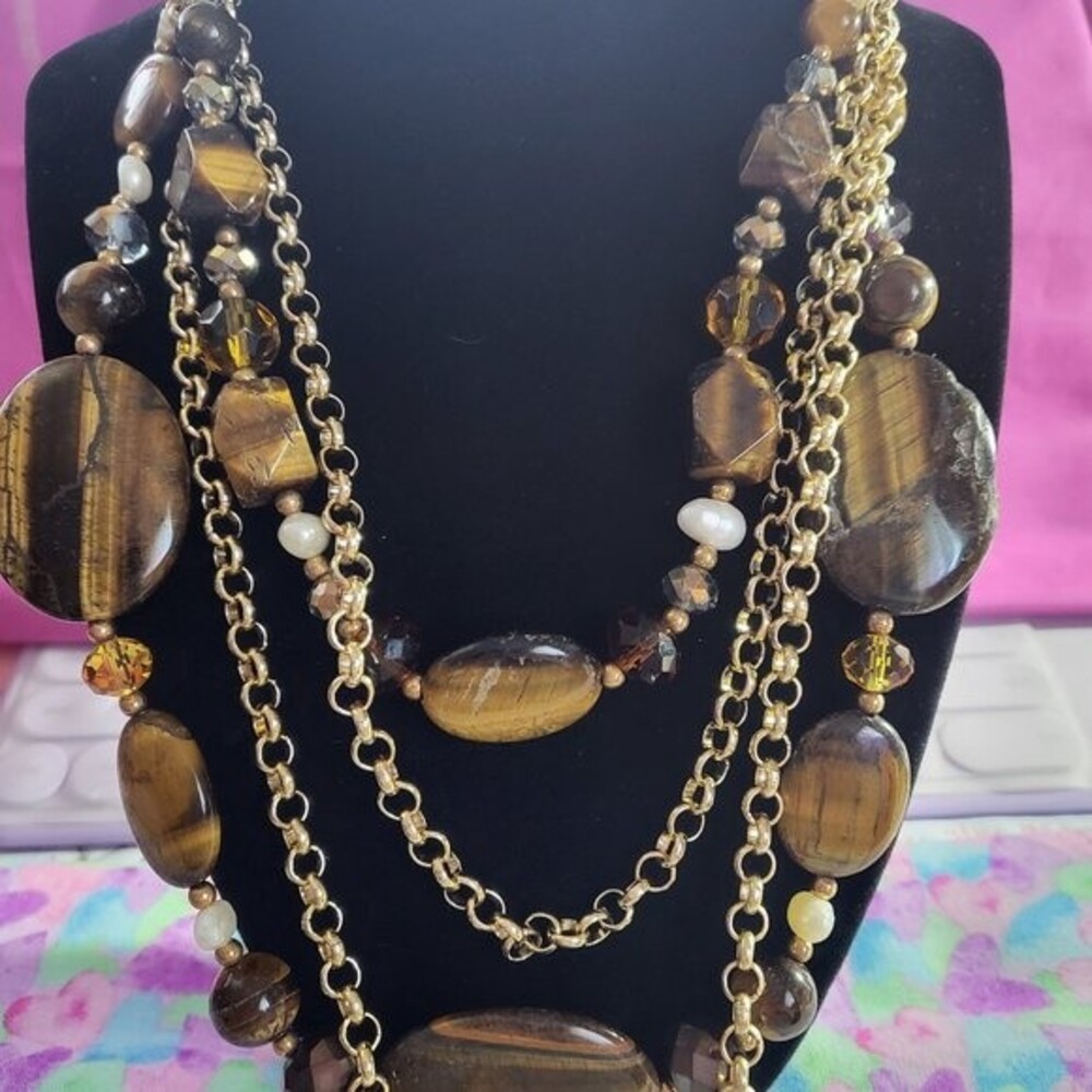 Tigers Eye Beaded Statement Necklace